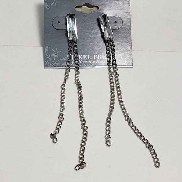 2/$30 Silver tone Chain & Crystal Design Drop Dangle Post Earrings - Jewelry - Picture 5 of 7